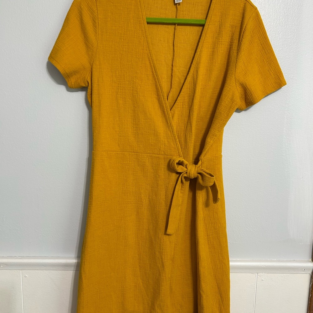 J. Crew Yellow Gold Wrap Midi Dress V-Neck Short Sleeve